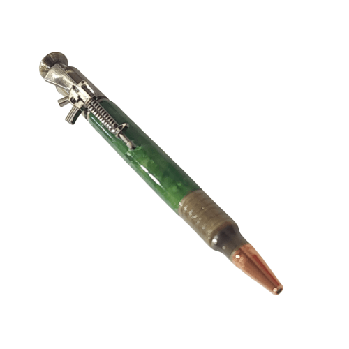 עט ייחודי בעבודת יד בעיצוב כדור רובה, בצבע ירוק־ברונזה עם מנגנון מתכתי

 Translation missing: he.content.product_image_main