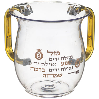 נטלה אקריליק שקופה יוקרתית עם ידיות זהב והדפסה מעוטרת