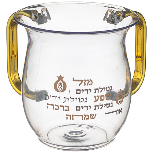 נטלה אקריליק שקופה יוקרתית עם ידיות זהב והדפסה מעוטרת
