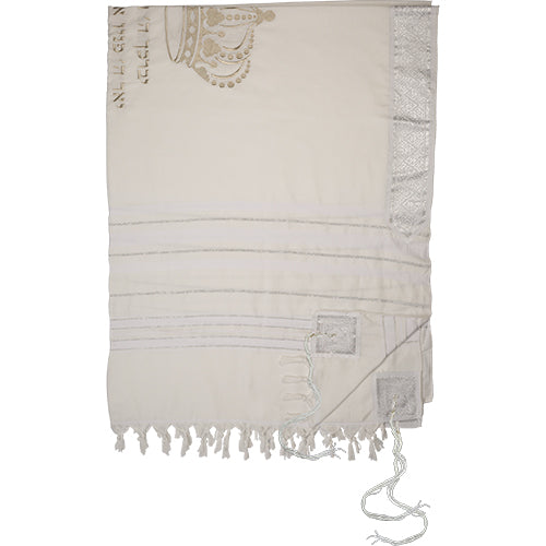 טלית "מופת" חתנים גודל 70 - 185x150 ס"מ פסים כסף ריקמה כתר