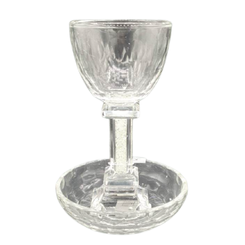 גביע קידוש מקריסטל שקוף עם עיטורי כסף עדינים וצלוחית תואמת
 Translation missing: he.content.product_image_main